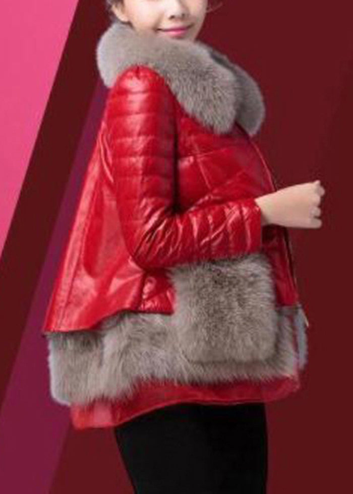 Beautiful Red Fox Collar Patchwork Duck Down Down Sheepskin Coat Winter Ada Fashion