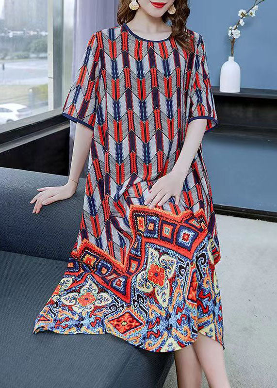 Beautiful Red O Neck Print Patchwork Chiffon Dresses Summer Ada Fashion