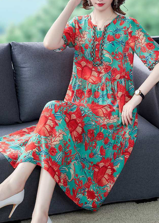 Beautiful Red O-Neck Print Silk Party Dress Summer LY0970 - fabuloryshop