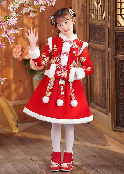 Beautiful Red Print Girls Coats And Skirts Two Pieces Set Long Sleeve Ada Fashion