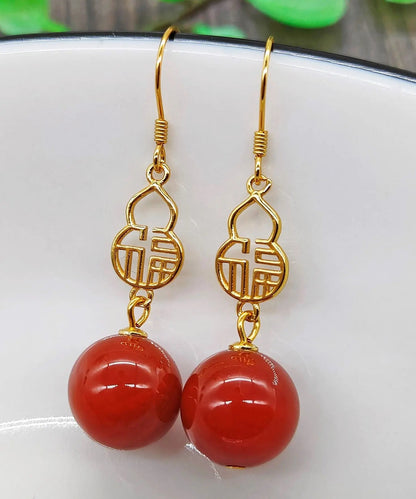 Beautiful Red Sterling Silver Overgild Agate Graphic Drop Earrings Ada Fashion