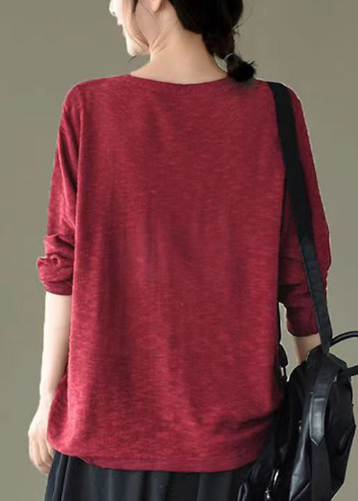 Beautiful Red V Neck Drawstring Patchwork Knitting Top Fall Ada Fashion