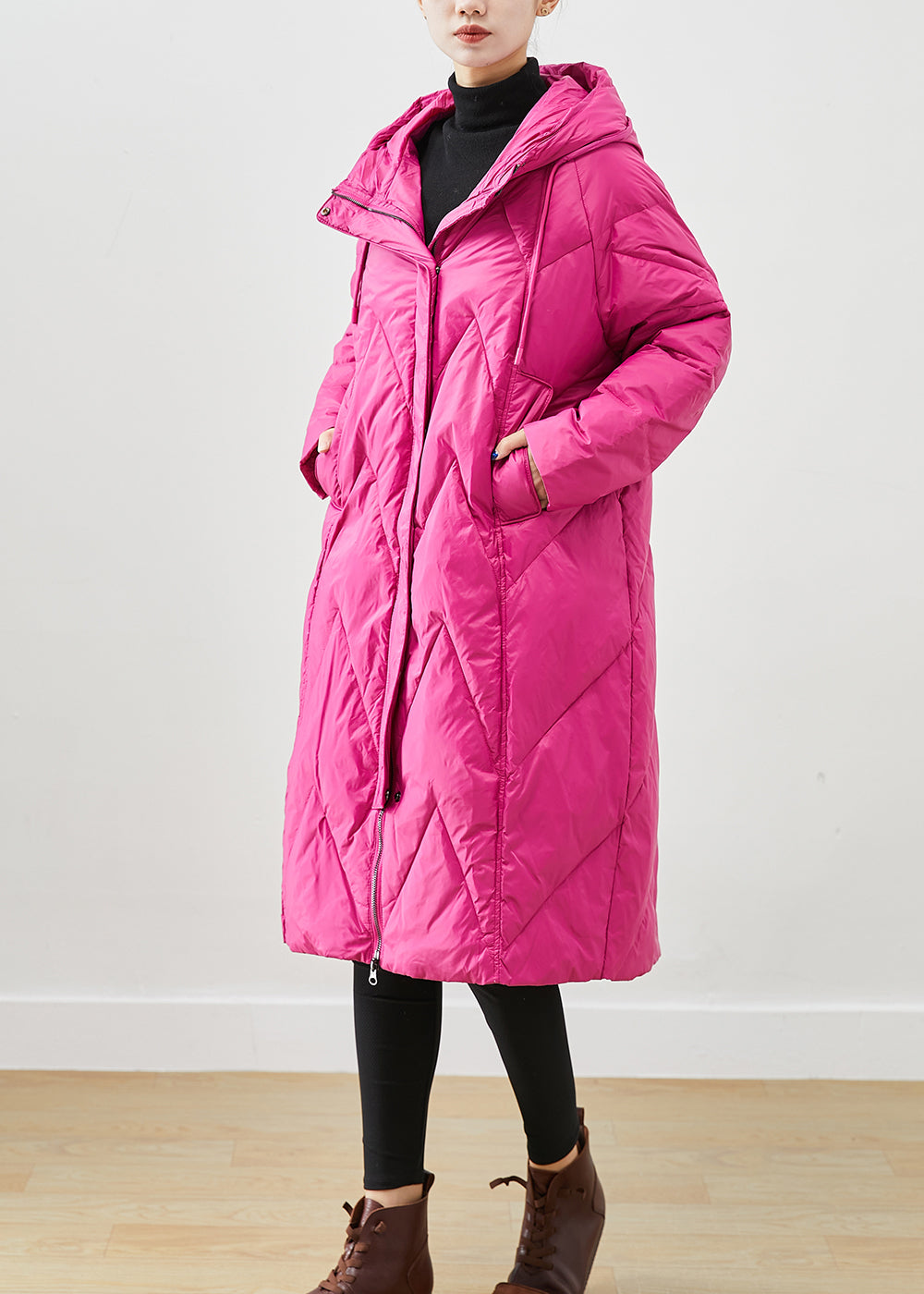 Beautiful Rose Hooded Pockets Fine Cotton Filled Puffer Jacket Winter Ada Fashion