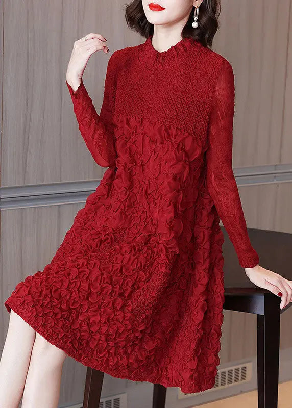 Beautiful Rose O-Neck Embroidered Long A Line Dresses Long Sleeve Ada Fashion