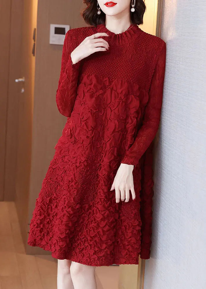 Beautiful Rose O-Neck Embroidered Long A Line Dresses Long Sleeve Ada Fashion