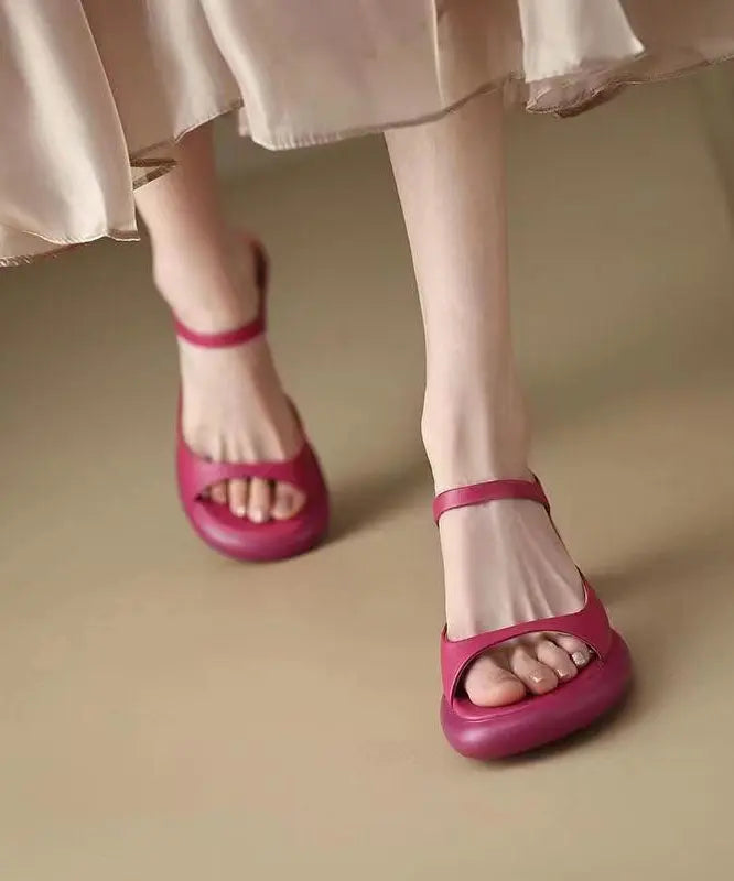 Beautiful Rose Peep Toe Splicing Chunky Slide Sandals Ada Fashion