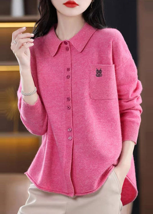 Rose Button Patchwork Woolen Knitted Tops Fall