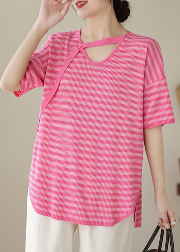 Beautiful Rose V Neck Striped Knit Top Summer LY7323 - fabuloryshop