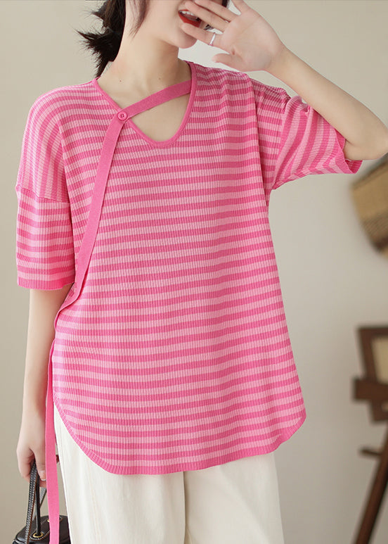 Beautiful Rose V Neck Striped Knit Top Summer LY7323 - fabuloryshop