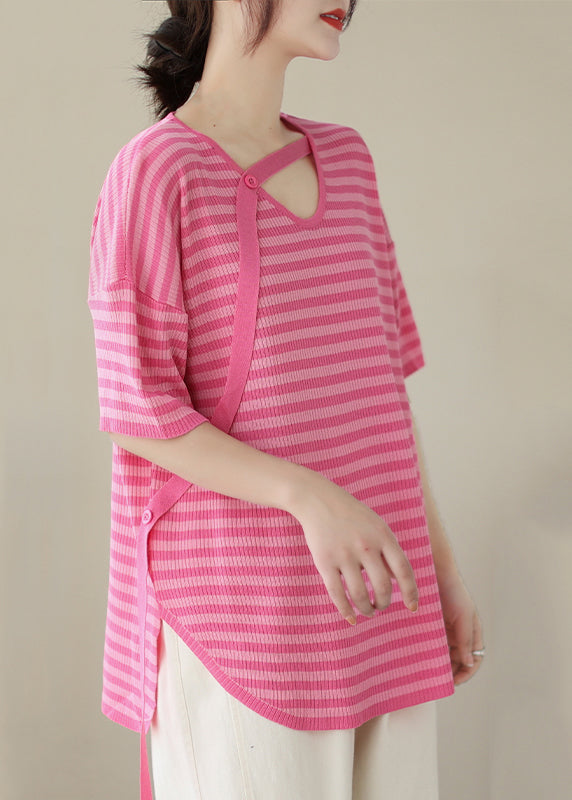 Beautiful Rose V Neck Striped Knit Top Summer LY7323 - fabuloryshop