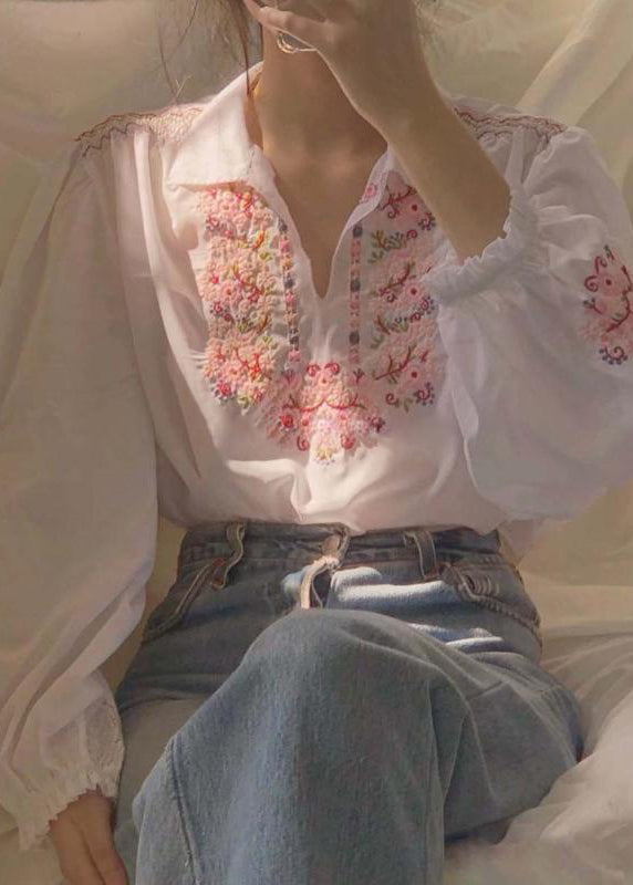 Beautiful White Embroideried Patchwork Chiffon Shirt Fall Ada Fashion