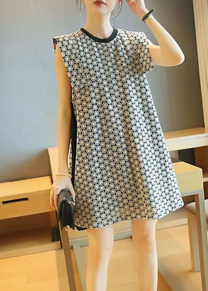 Beautiful White O-Neck Patchwork Print Wrinkled Mini Dress Sleeveless LY1421 - fabuloryshop