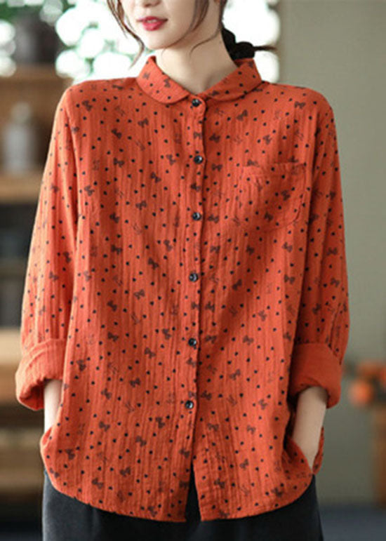 Beautiful White Peter Pan Collar Print Patchwork Cotton Shirts Top Spring LY6264 - fabuloryshop