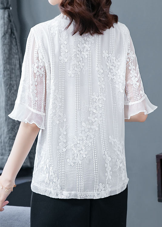 Beautiful White Ruffled Embroideried Patchwork Chiffon Blouse Tops Summer LY0434 - fabuloryshop