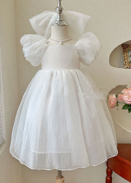 Beautiful White Wrinkled Patchwork Tulle Kids Girls Princess Dresses Summer LY6468 Ada Fashion