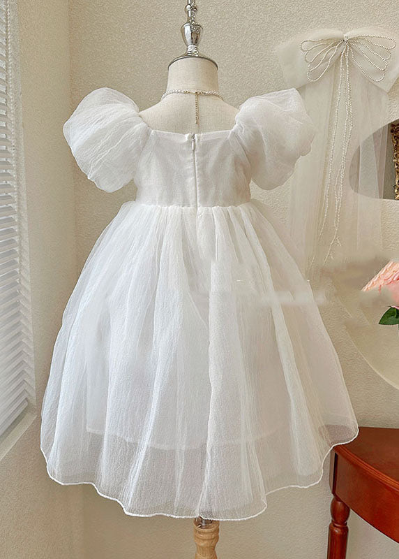 Beautiful White Wrinkled Patchwork Tulle Kids Girls Princess Dresses Summer LY6468 Ada Fashion