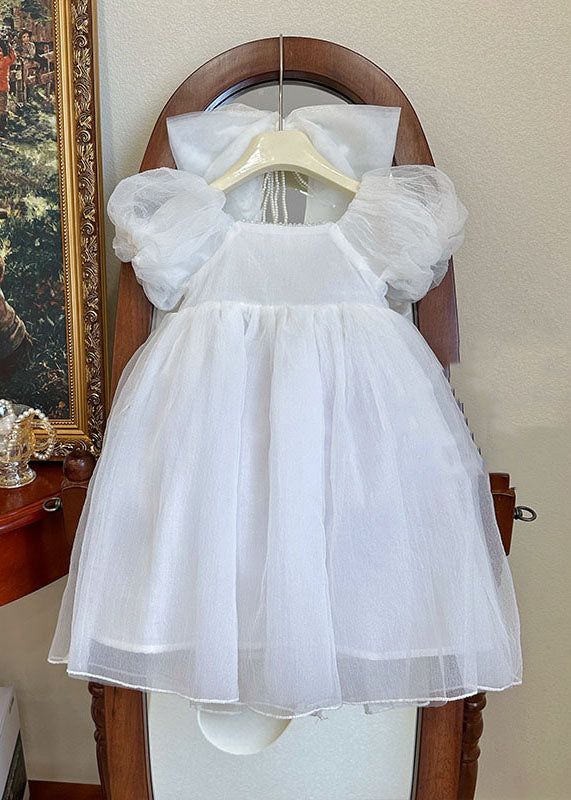 Beautiful White Wrinkled Patchwork Tulle Kids Girls Princess Dresses Summer LY6468 Ada Fashion