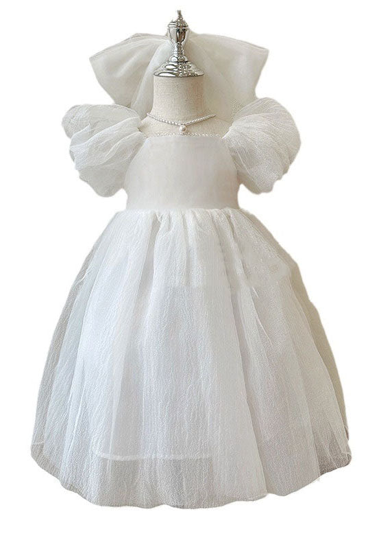 Beautiful White Wrinkled Patchwork Tulle Kids Girls Princess Dresses Summer LY6468 Ada Fashion