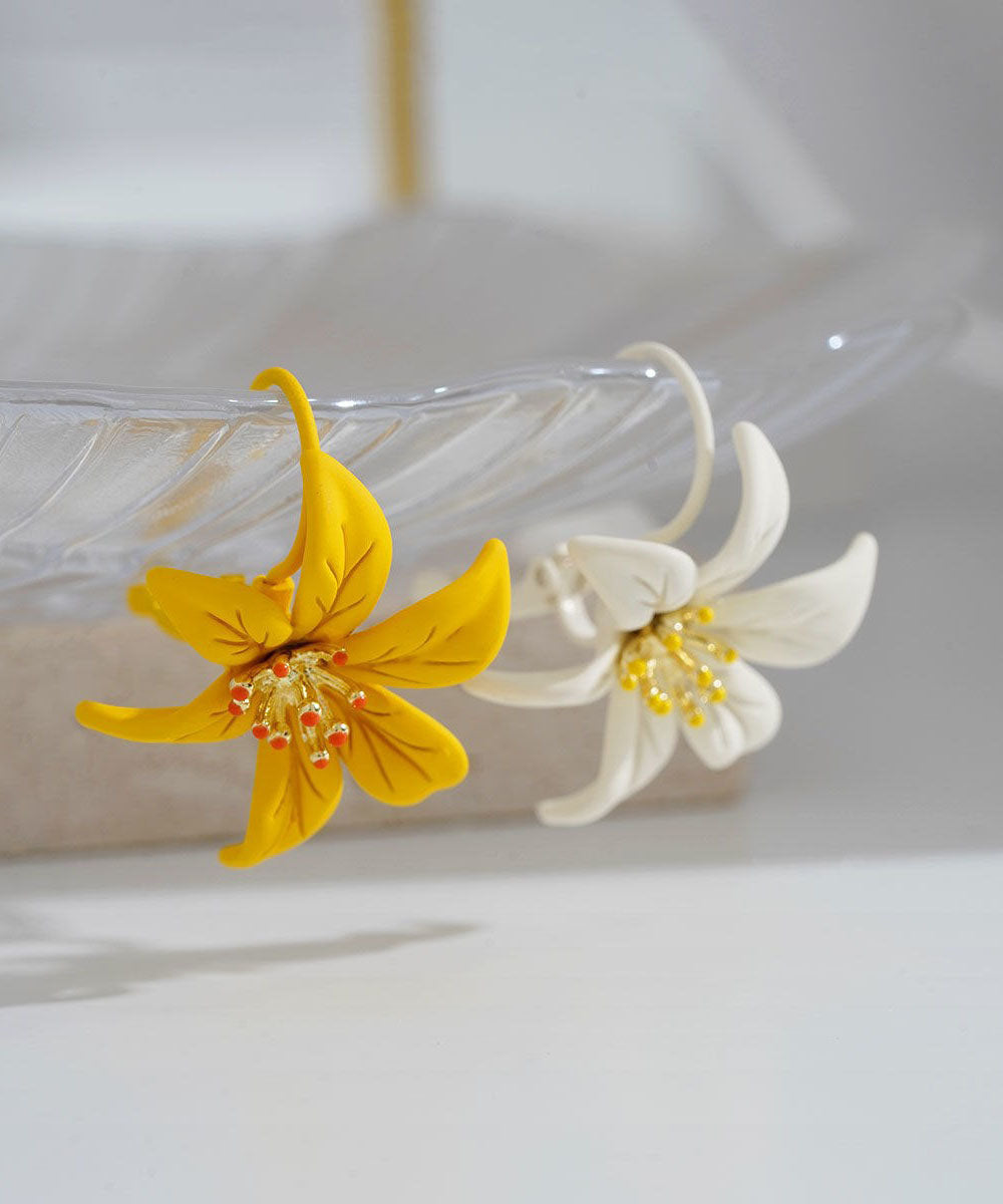 Beautiful Yellow Asymmetricar Lily Floral Stud Earrings Ada Fashion