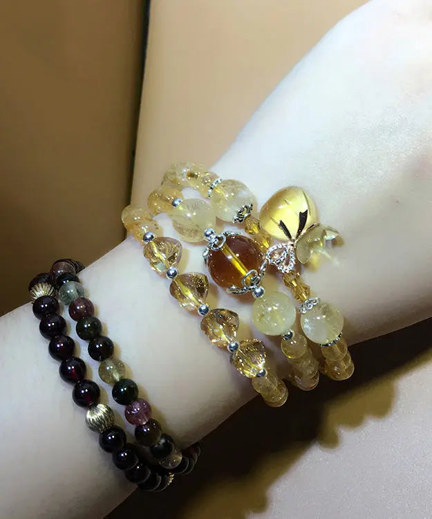 Beautiful Yellow Crystal Rosary Multi Loop Charm Bracelet Ada Fashion