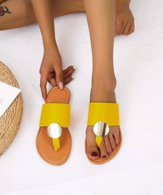 Beautiful Yellow Faux Leather Flip Flops Sandals Splicing Sequined LY2695