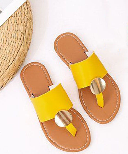 Beautiful Yellow Faux Leather Flip Flops Sandals Splicing Sequined LY2695 - fabuloryshop