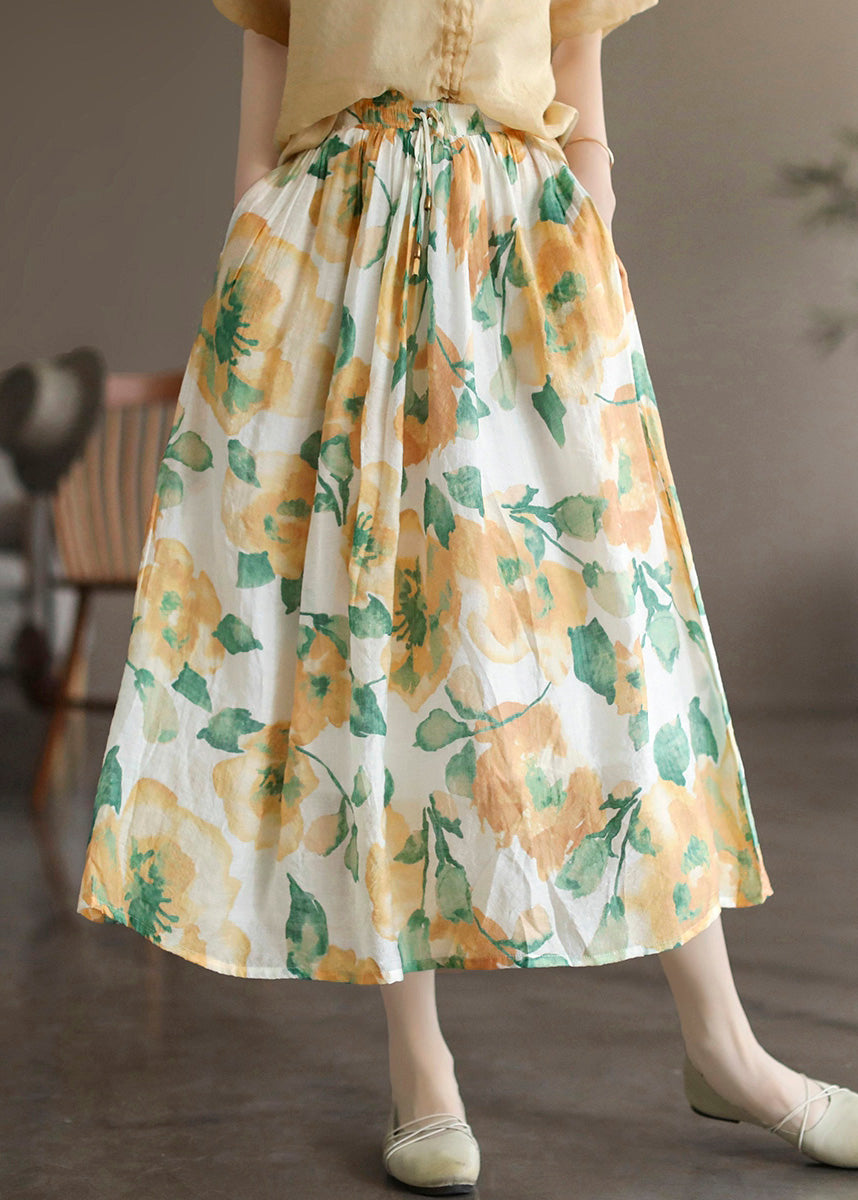 Beautiful Yellow Print Elastic Waist Maxi Skirt LY4647 - fabuloryshop