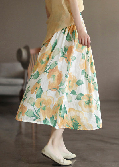 Beautiful Yellow Print Elastic Waist Maxi Skirt LY4647 - fabuloryshop