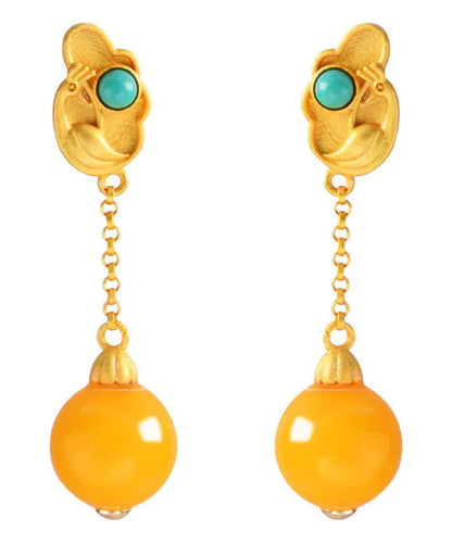 Beautiful Yellow Sterling Silver Overgild Beeswax Turquoise Drop Earrings Ada Fashion