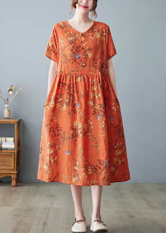 Orange Pockets Causal Dress - fabuloryshop