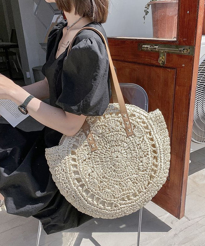 Beige Beach Satchel Handbag Straw Woven Hollow Out LY1396 - fabuloryshop