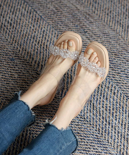 Beige Chunky Clear High Heel Slippers Fashion Peep Toe Platform Heels LC0192 - fabuloryshop