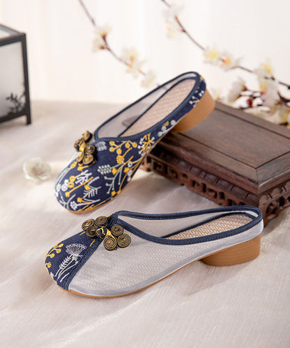 Beige Embroideried Slide Sandals Women Tulle Boho Splicing LY7625