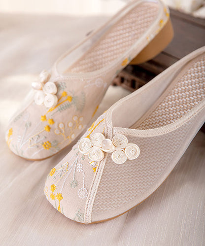 Beige Embroideried Slide Sandals Women Tulle Boho Splicing LY7625