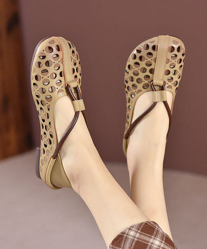 Beige Flat Feet Shoes Cowhide Leather Fashion Hollow Out Flat Feet Shoes LC0539 - fabuloryshop