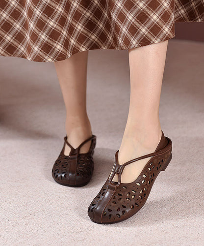 Beige Flat Feet Shoes Cowhide Leather Fashion Hollow Out Flat Feet Shoes LC0539 - fabuloryshop