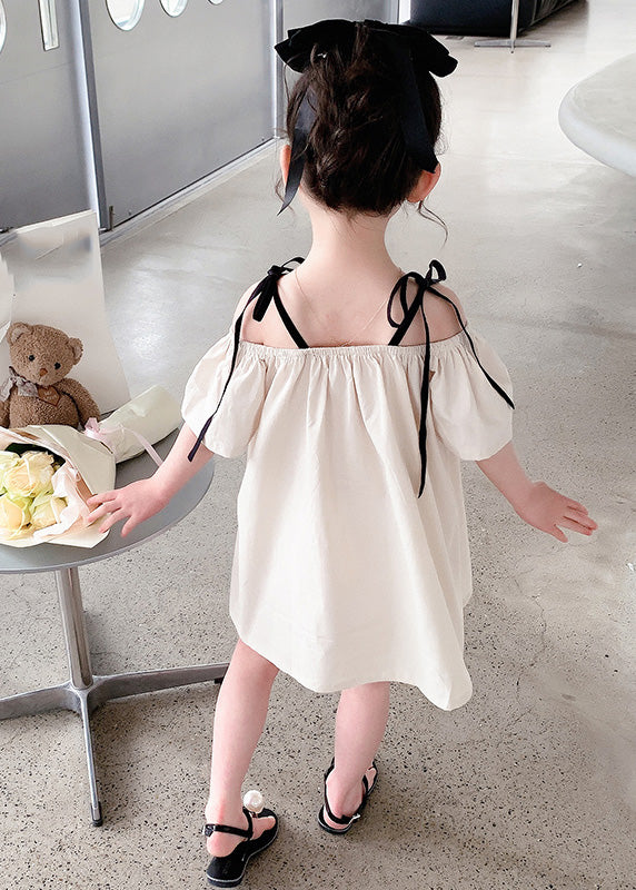 Beige Love Patchwork Cotton Girls Slip Mid Dress Summer LY5457 - fabuloryshop