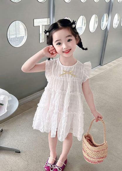 Beige O-Neck Bow Girls Maxi Dress Summer LY6434 - fabuloryshop