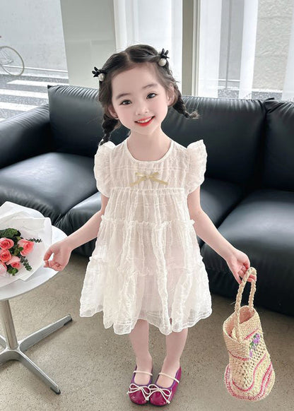 Beige O-Neck Bow Girls Maxi Dress Summer LY6434 - fabuloryshop