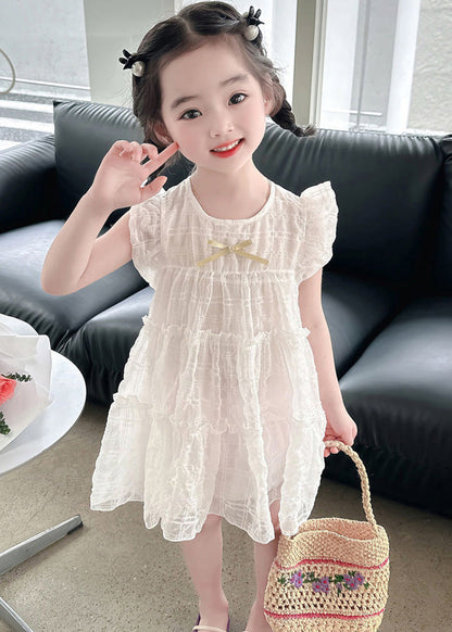 Beige O-Neck Bow Girls Maxi Dress Summer LY6434 - fabuloryshop