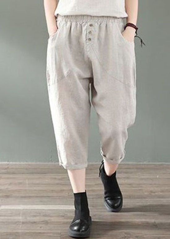 Beige Pockets Patchwork Linen Crop Pants Summer LY0618 - fabuloryshop