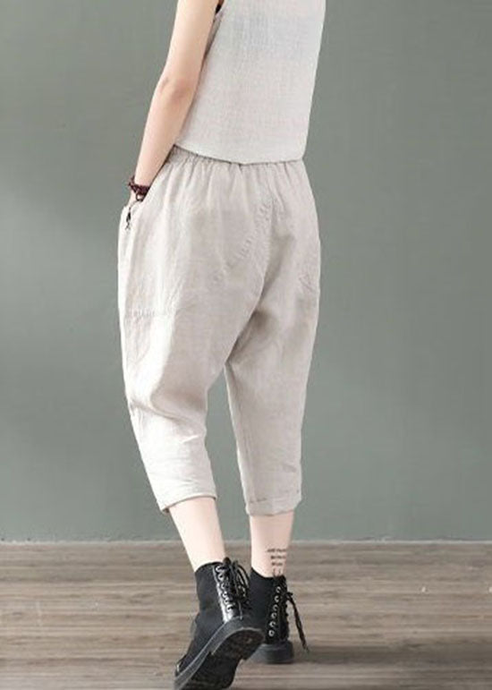 Beige Pockets Patchwork Linen Crop Pants Summer LY0618 - fabuloryshop