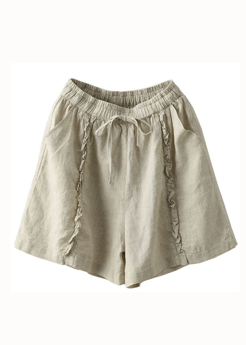 Beige Pockets Patchwork Linen Hot Pants Elastic Waist Summer LY0603 - fabuloryshop