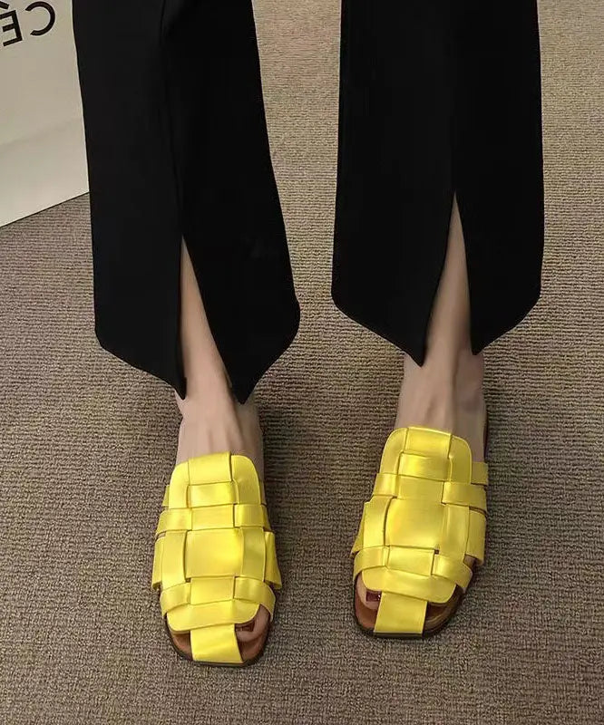 Beige Slide Sandals Faux Leather Vintage Hollow Out Splicing Ada Fashion