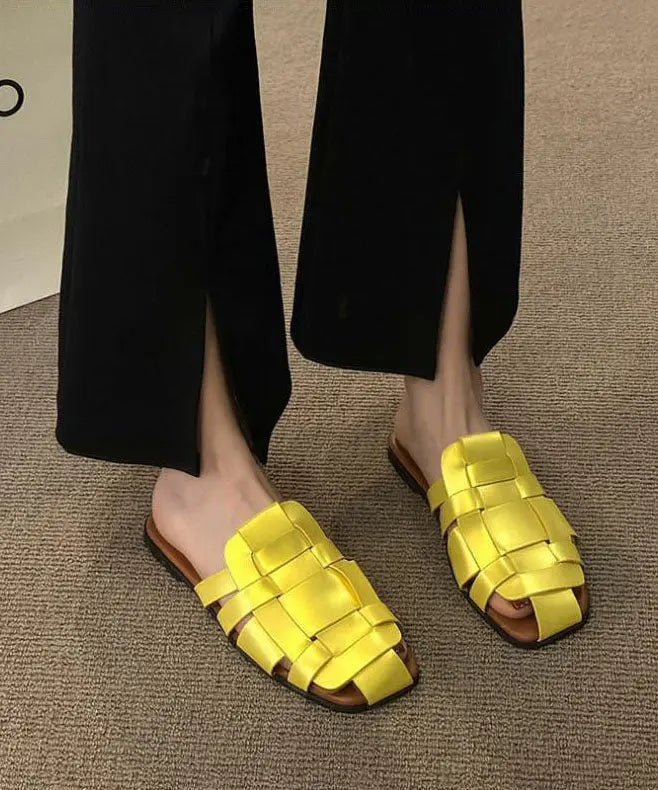 Beige Slide Sandals Faux Leather Vintage Hollow Out Splicing Ada Fashion