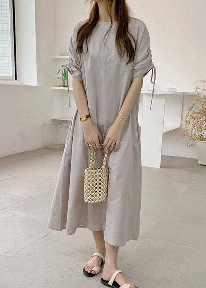 Beige Wrinkled Cotton Maxi Dress Long Sleeve LY2112 - fabuloryshop