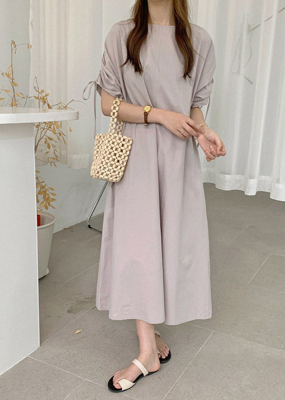 Beige Wrinkled Cotton Maxi Dress Long Sleeve LY2112 - fabuloryshop