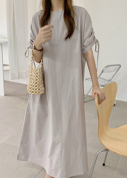 Beige Wrinkled Cotton Maxi Dress Long Sleeve LY2112 - fabuloryshop