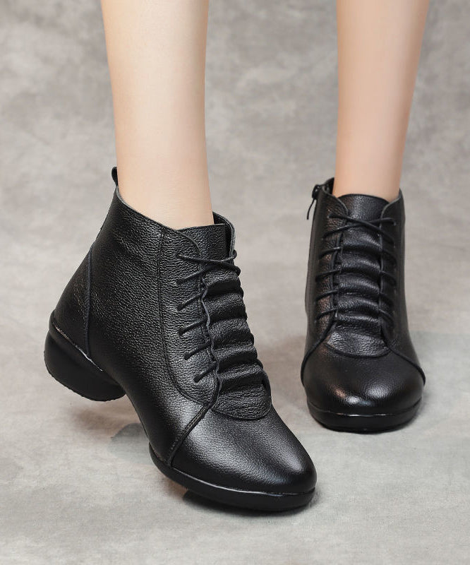 Black Ankle Boots Chunky Faux Leather New Splicing Zippered Ada Fashion