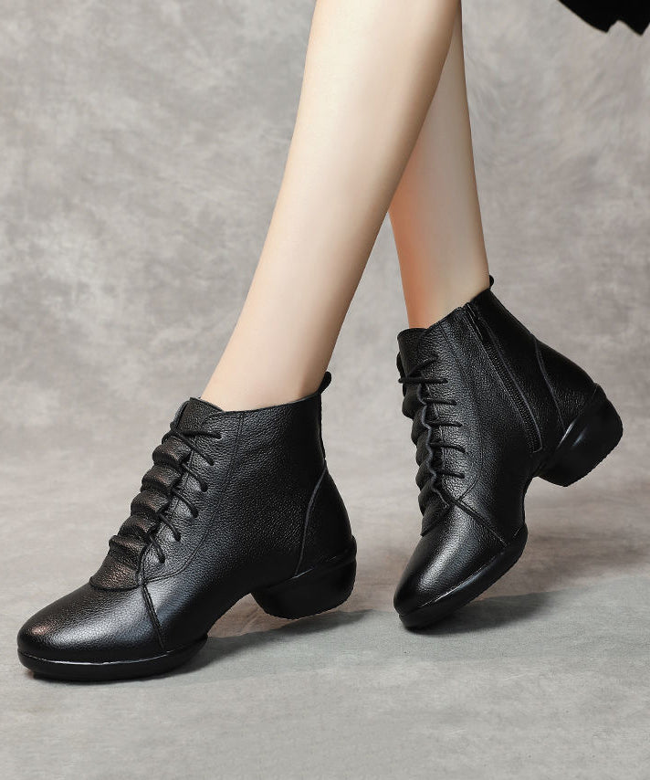 Black Ankle Boots Chunky Faux Leather New Splicing Zippered Ada Fashion